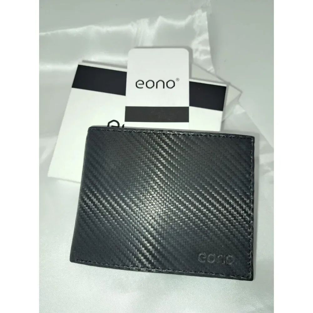 NIB- Eono Genuine Leather XL weave look Leather Black Wallet for Men
